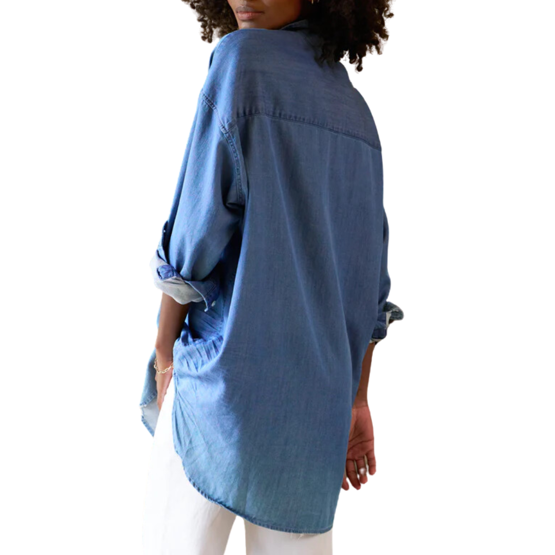 Shirley Oversized Button-Up Shirt in Vintage Stonewashed Indigo