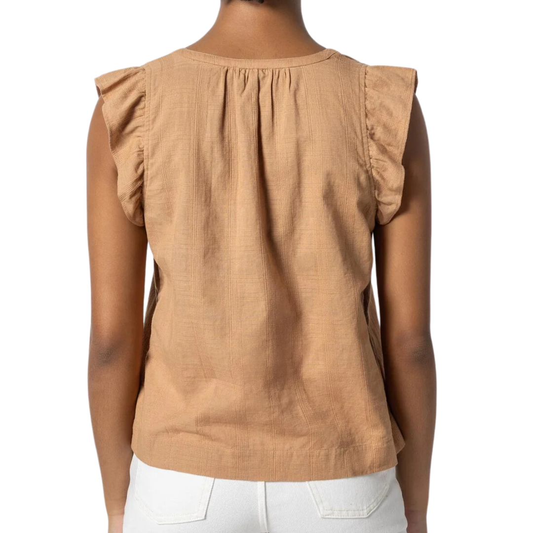 Flutter Sleeve Split Neck in Beechwood
