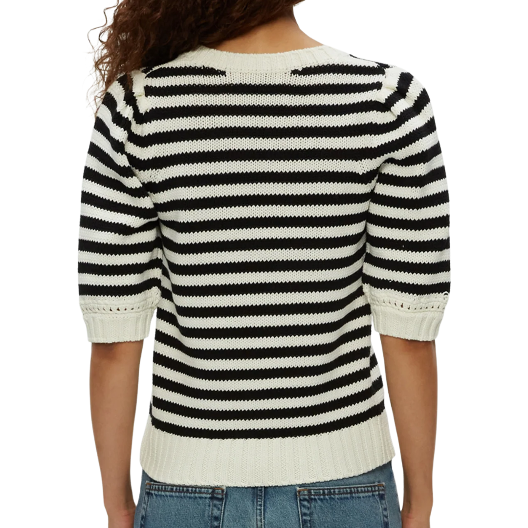 Rosanna Striped Puff Sleeve Sweater in Black