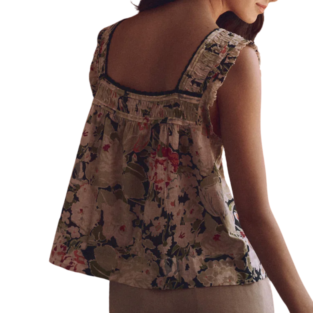 The Victorian Pleat Tank in Vintage Rose Print