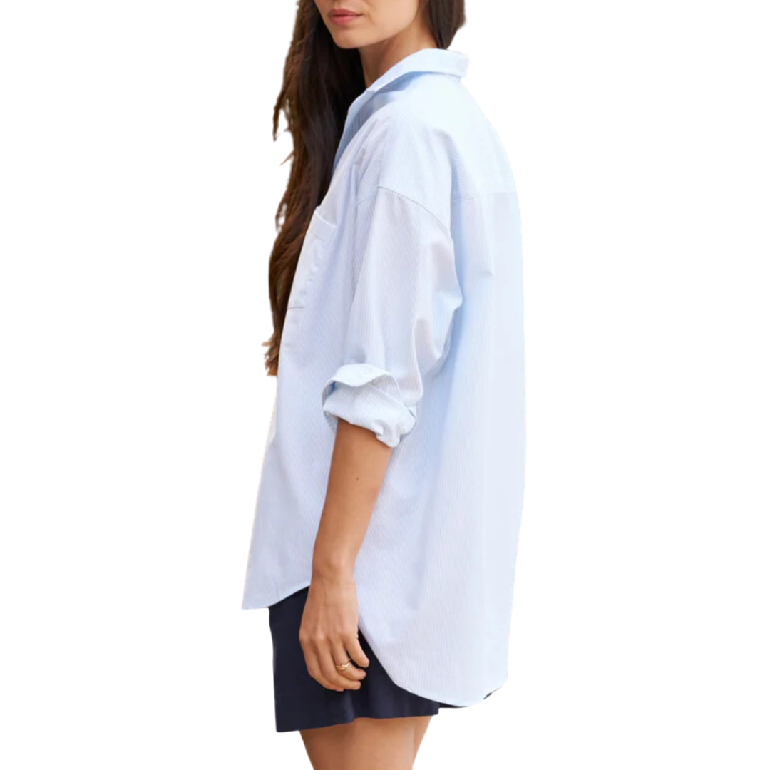 Shirley Oversized Button-Up Shirt in Light Blue Stripe