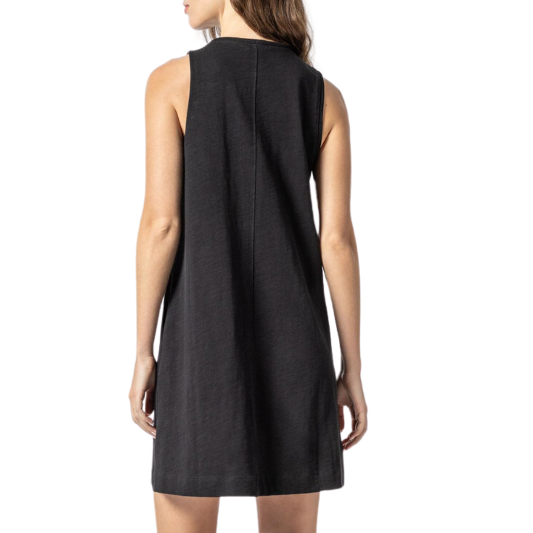 Split Neck Sleeveless Dress in Black