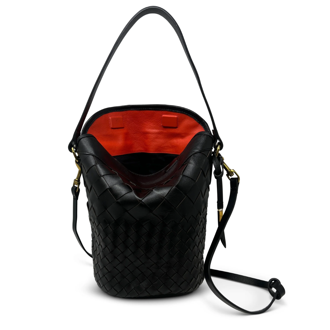 Richmond Bucket Bag in Black Threaded Weave