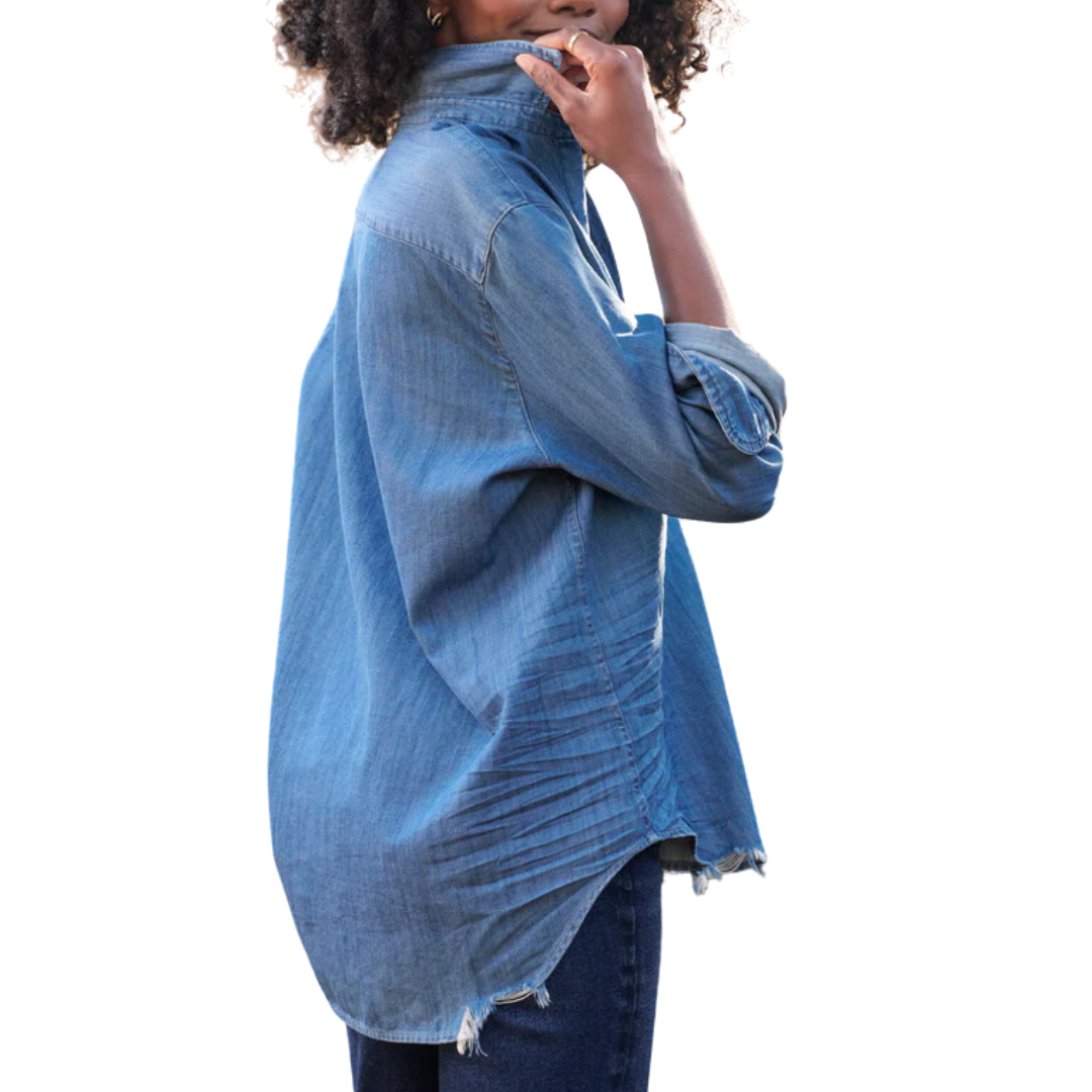Eileen Relaxed Button-Up Shirt in Vintage Stonewashed Indigo