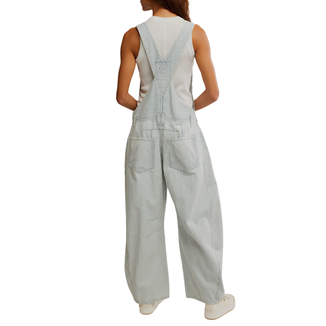 We The Free Good Luck Striped Overalls in Indigo Railroad