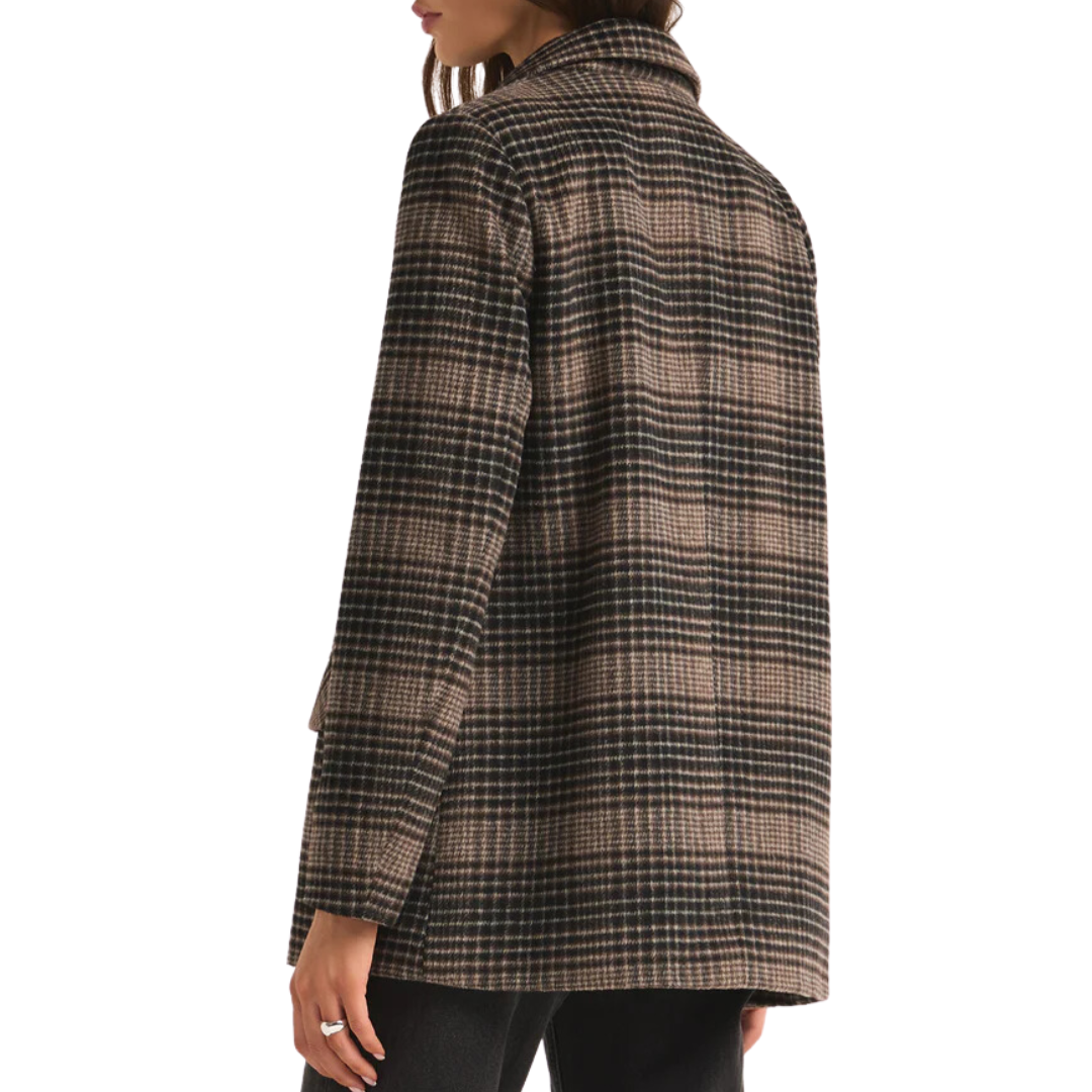 Kingston Relaxed Plaid Blazer in Latte