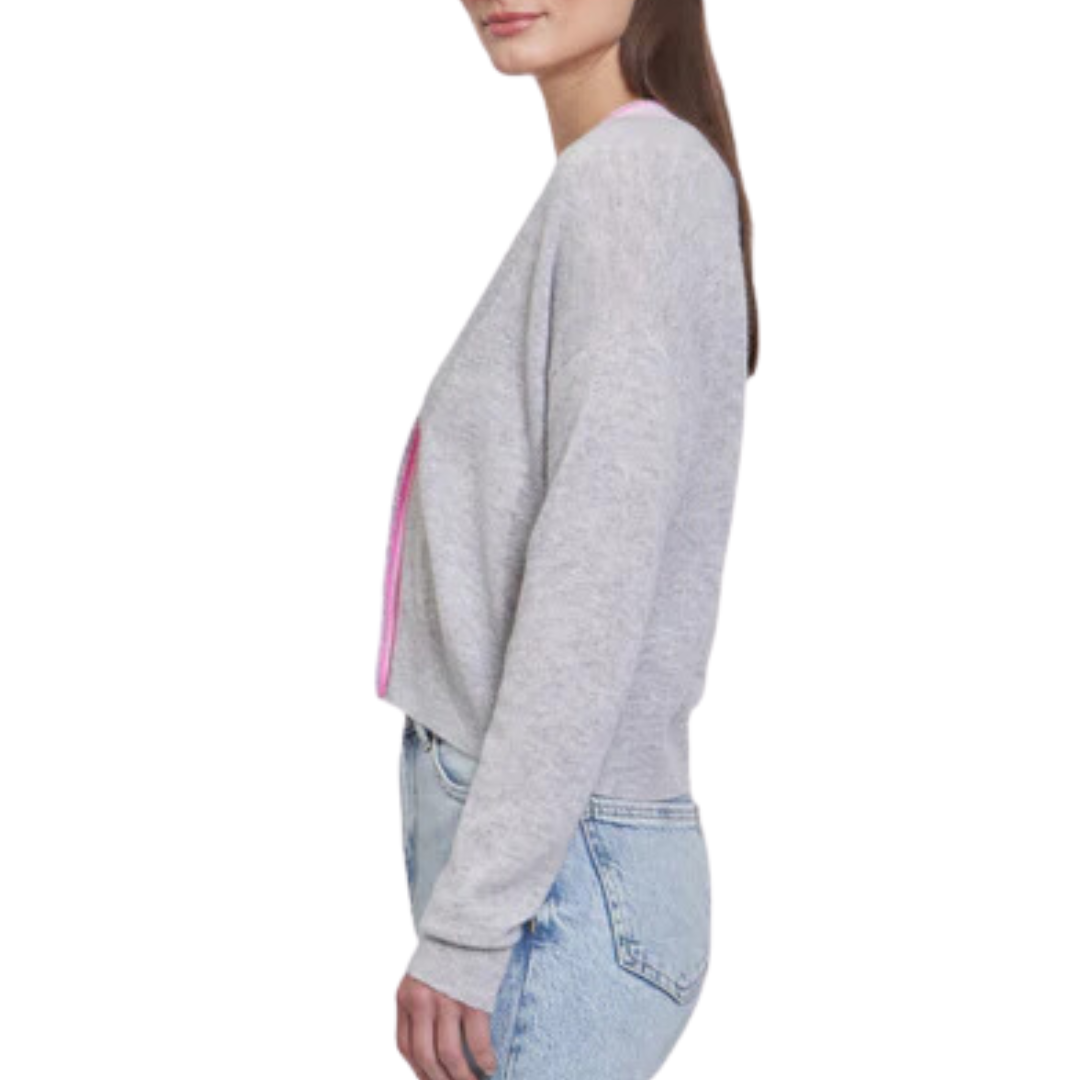 Boxy Cardigan w/ Crochet Edge Placket in Cinderblock Combo