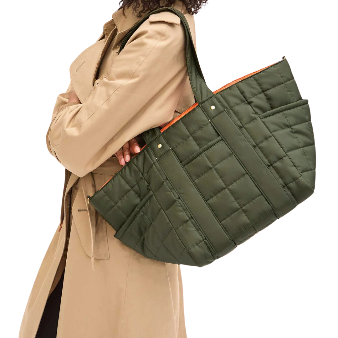 Le Box Tote Sportif in Army Quilted Ripstop