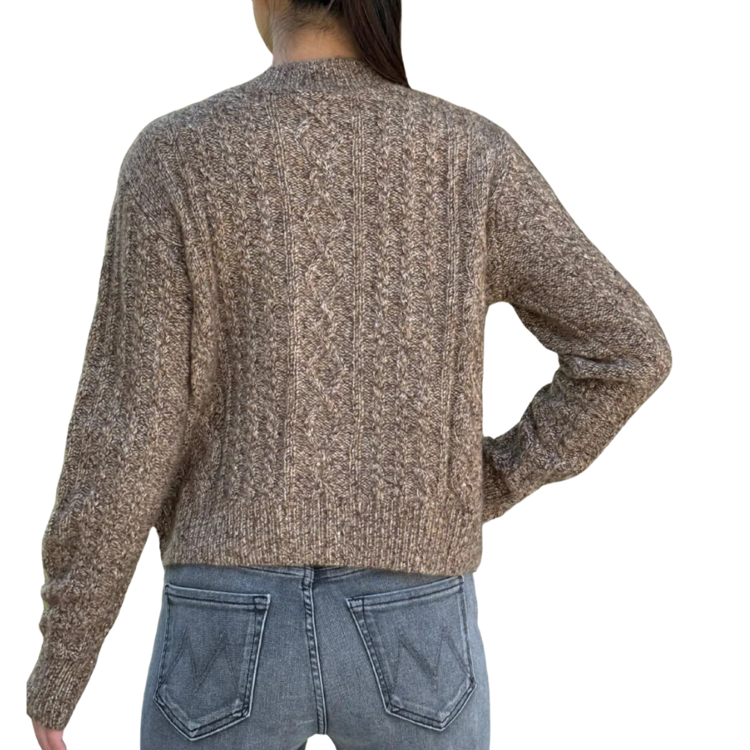 Cropped Boxy Cable Cardigan in Brownstone