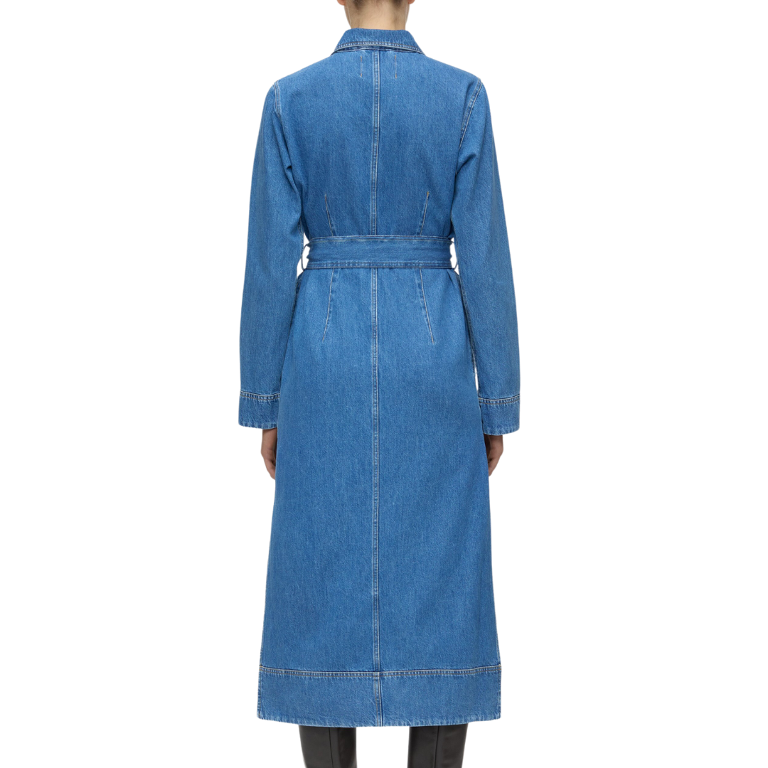 Long Belted Dress in Mid Blue