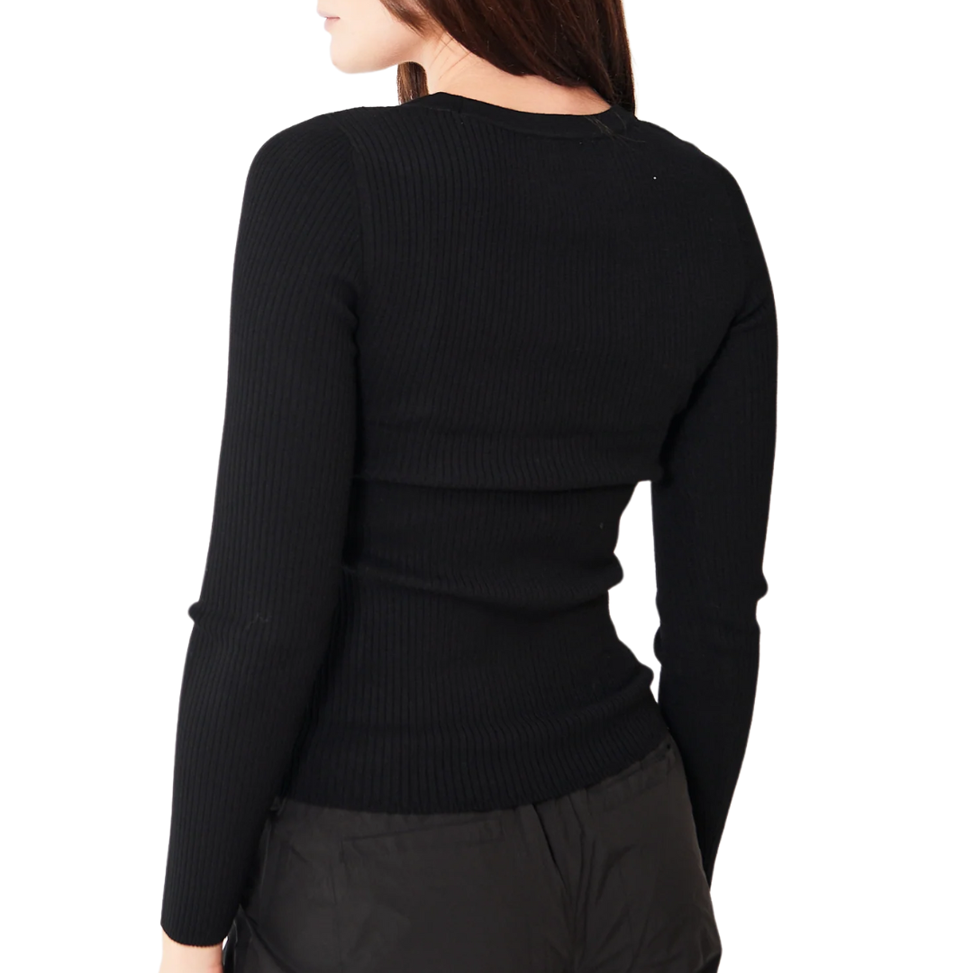 Cropped Ribbed Cardigan in Black
