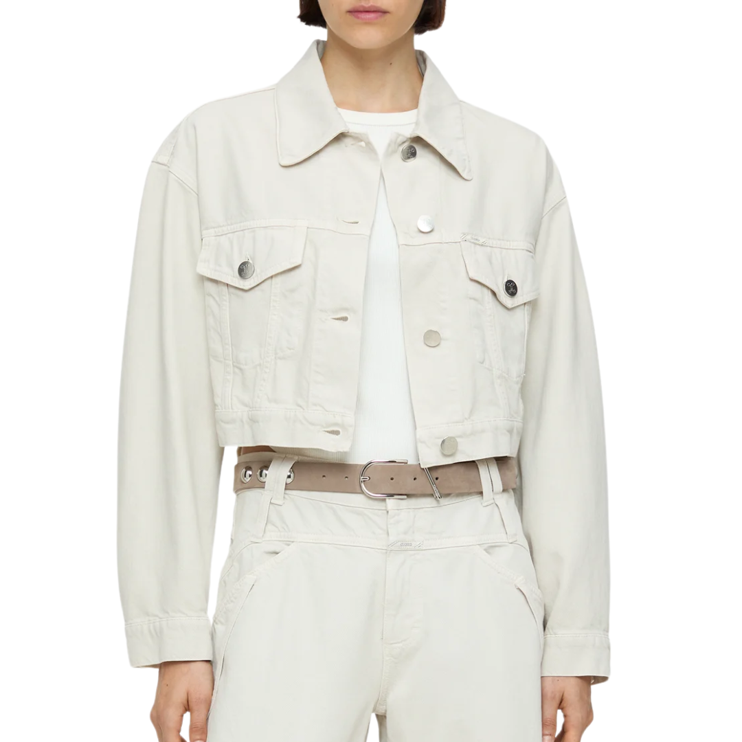 Short Denim Jacket in Stone Beige