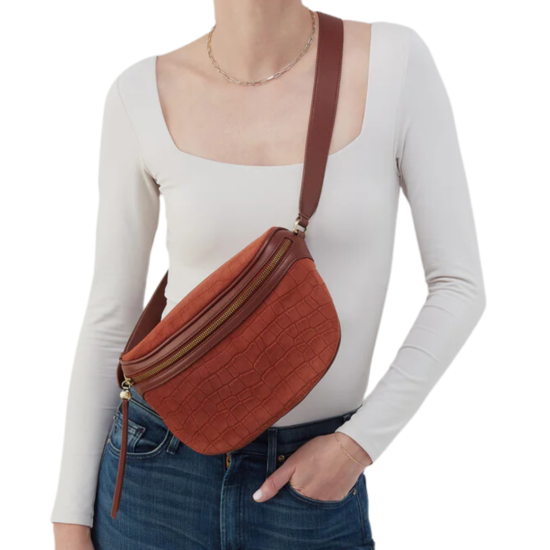Juno Belt Bag in Sequoia Croc Emboss