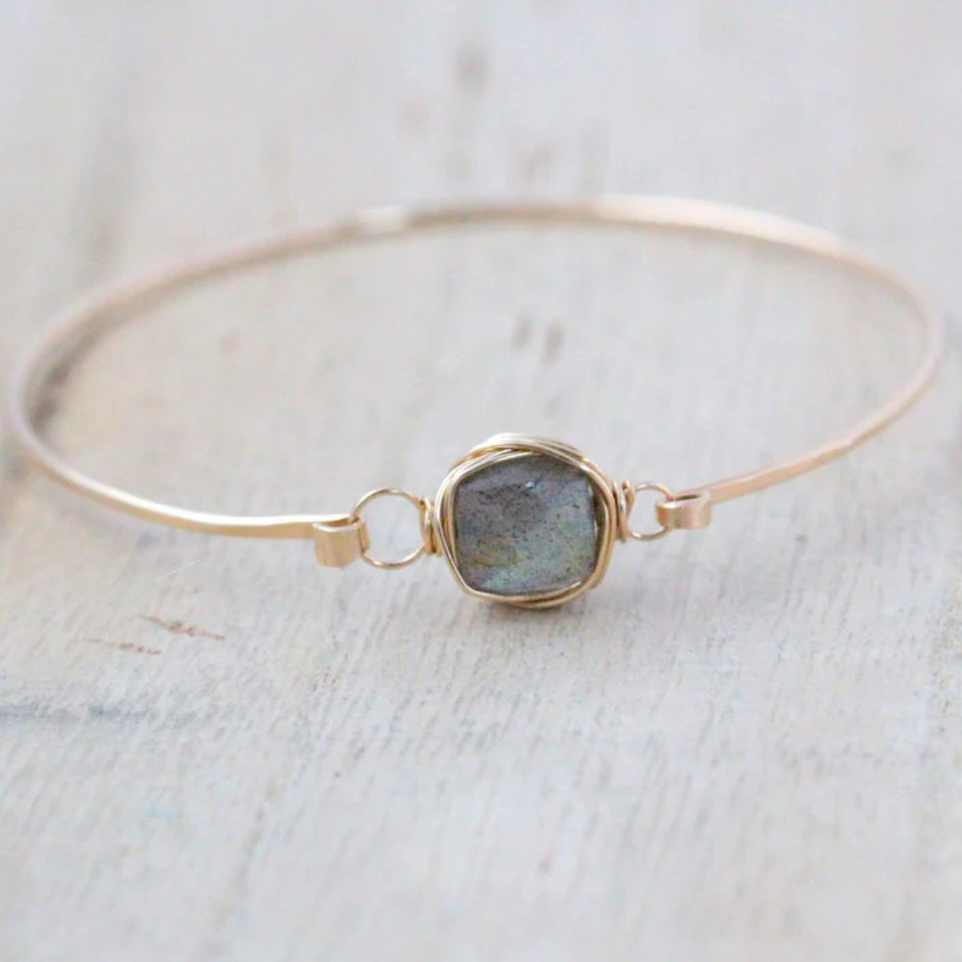 Labradorite Bezel Style Bangle in Gold