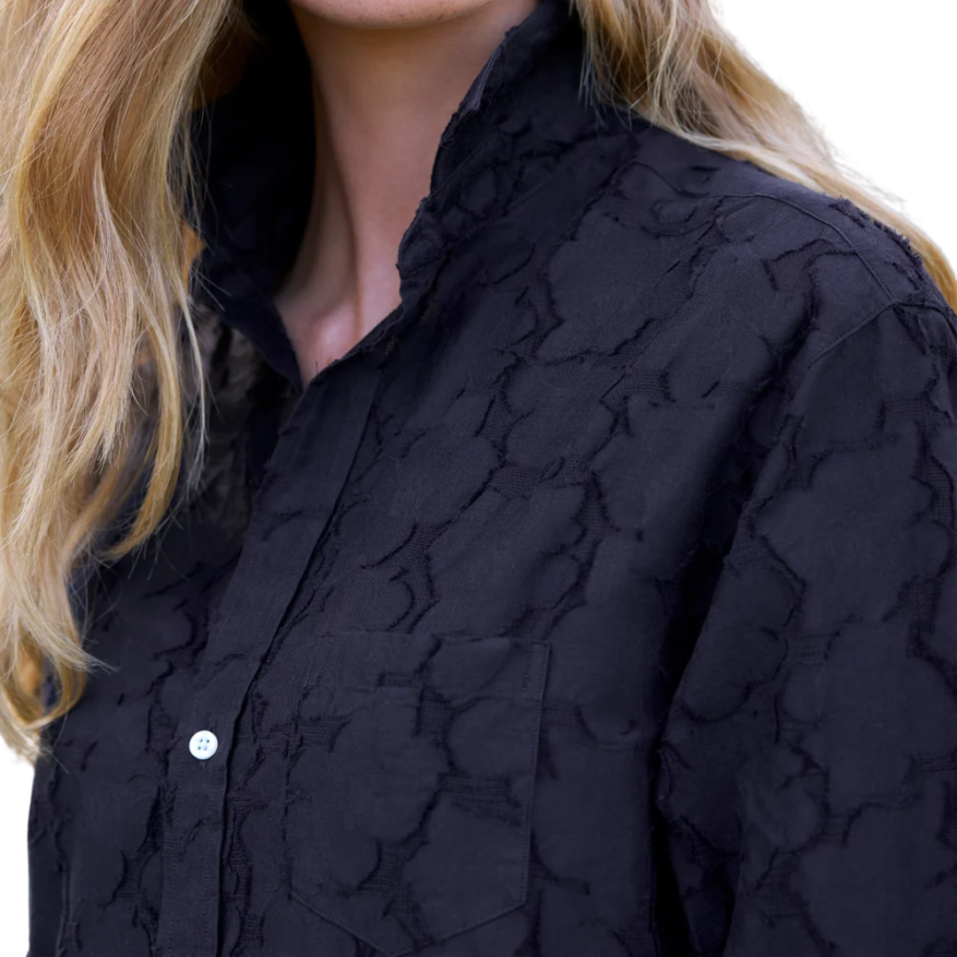 Mary Classic Shirtdress in Textured Black Flowers