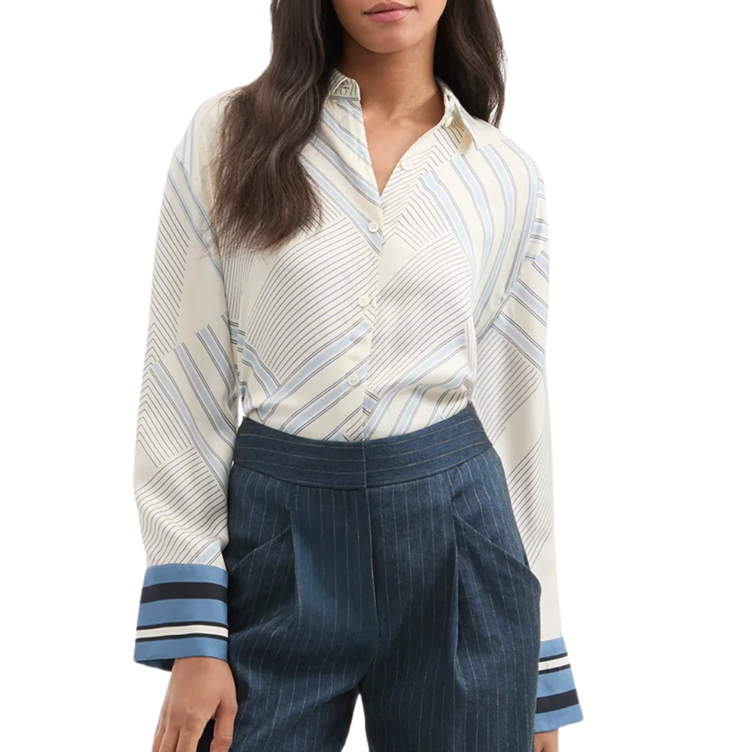 Delila Silk Blouse in Dove/Blue Lake Multi