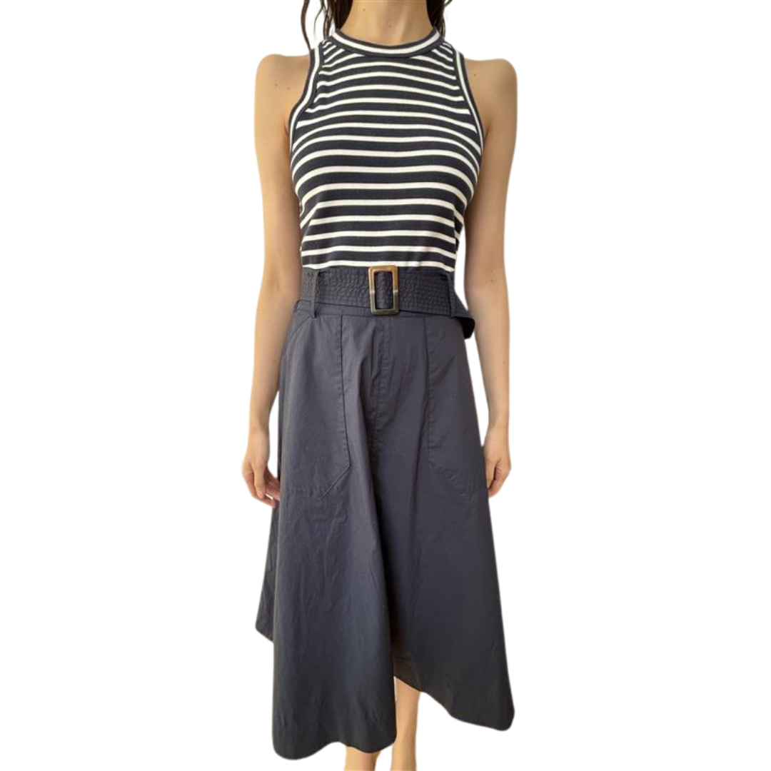Jordyn Mixed Media Dress in Navy/White