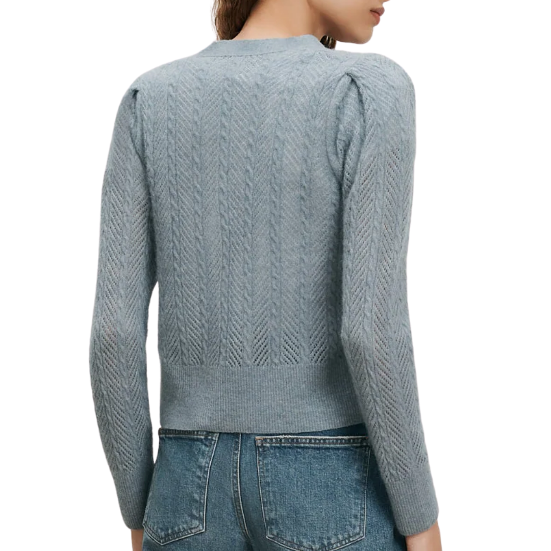 Solene Pointelle Cardigan in Blue River