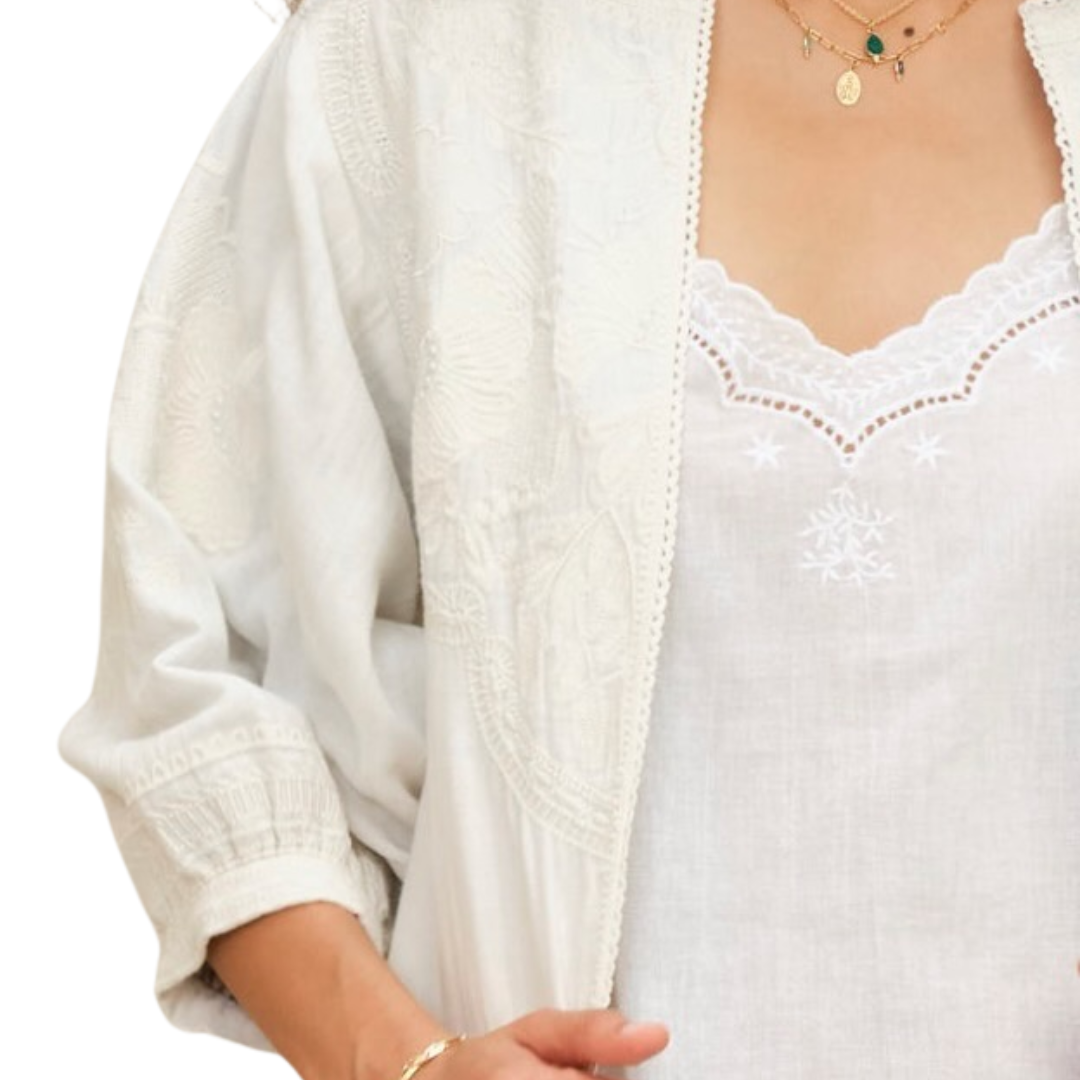 Avery Embroidered Jacket in Ivory