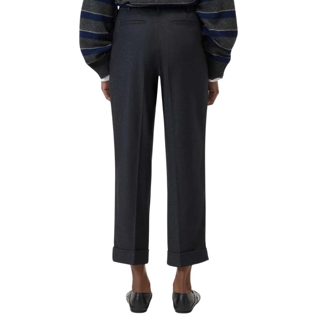 Souki Straight Flannel Pants in Black Melange