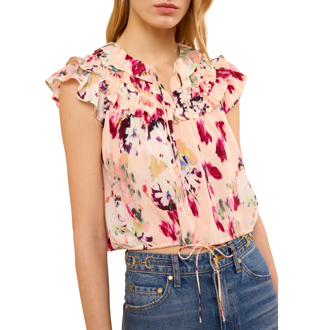 Eleonore Silk Top in Summer Garden