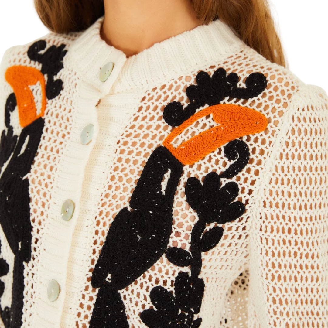 Toucan Crochet Cardigan in Off White