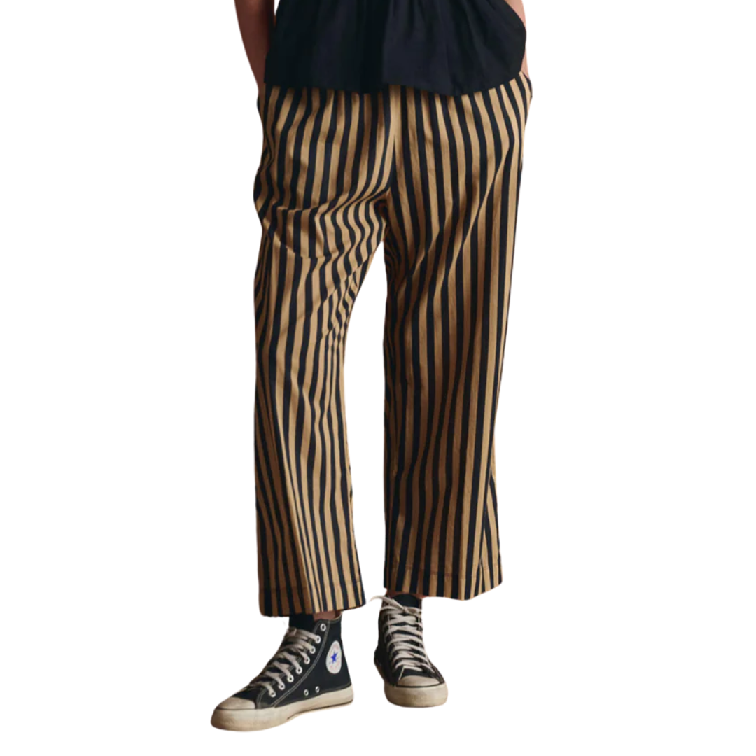 The Everyday Pull On Pant in Khaki/Black Club Stripe