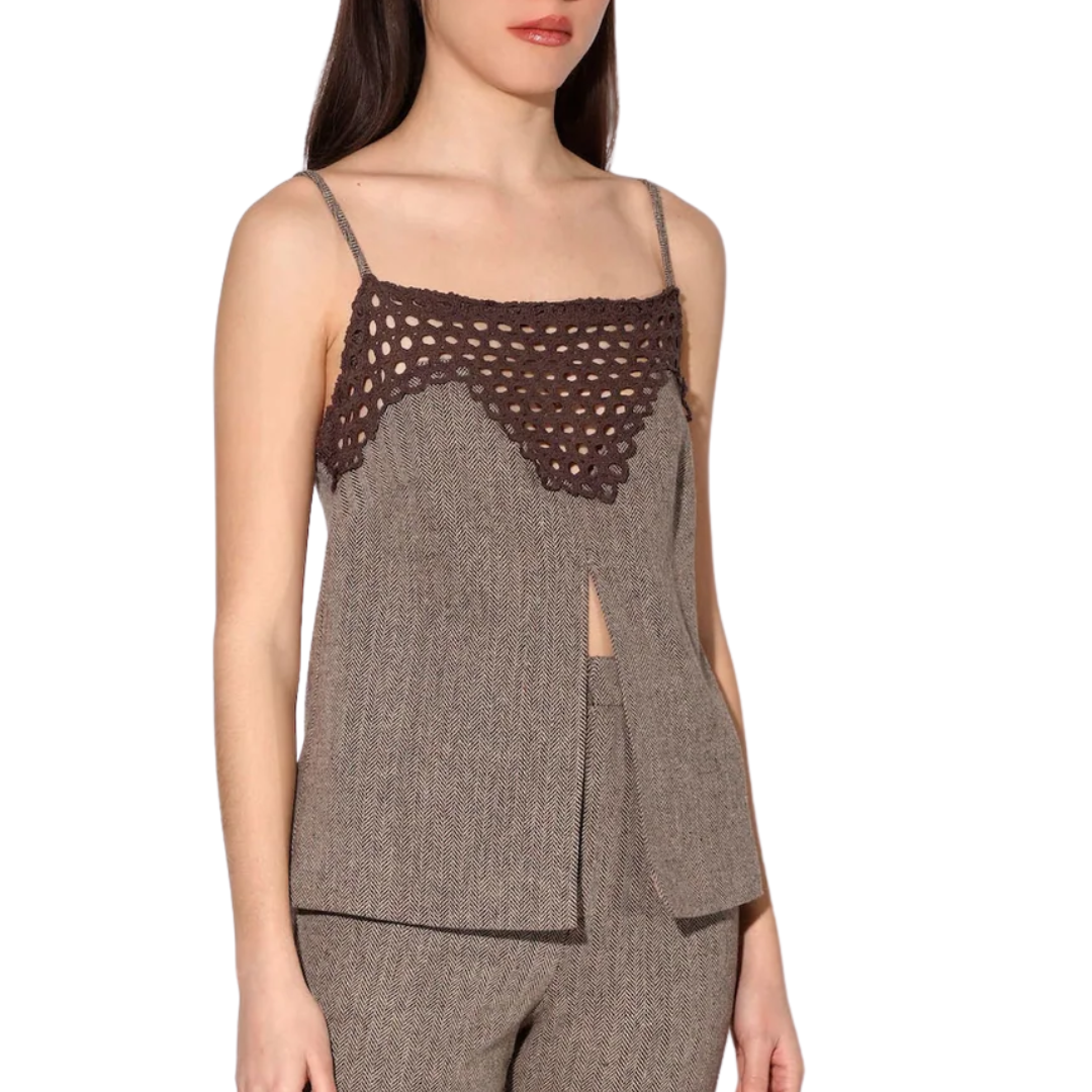 Sabine Top in Brown Herringbone