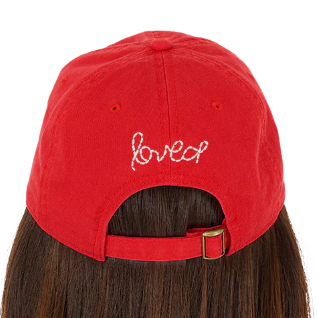 Imperfect Chenille Heart Hat in Cherri Red