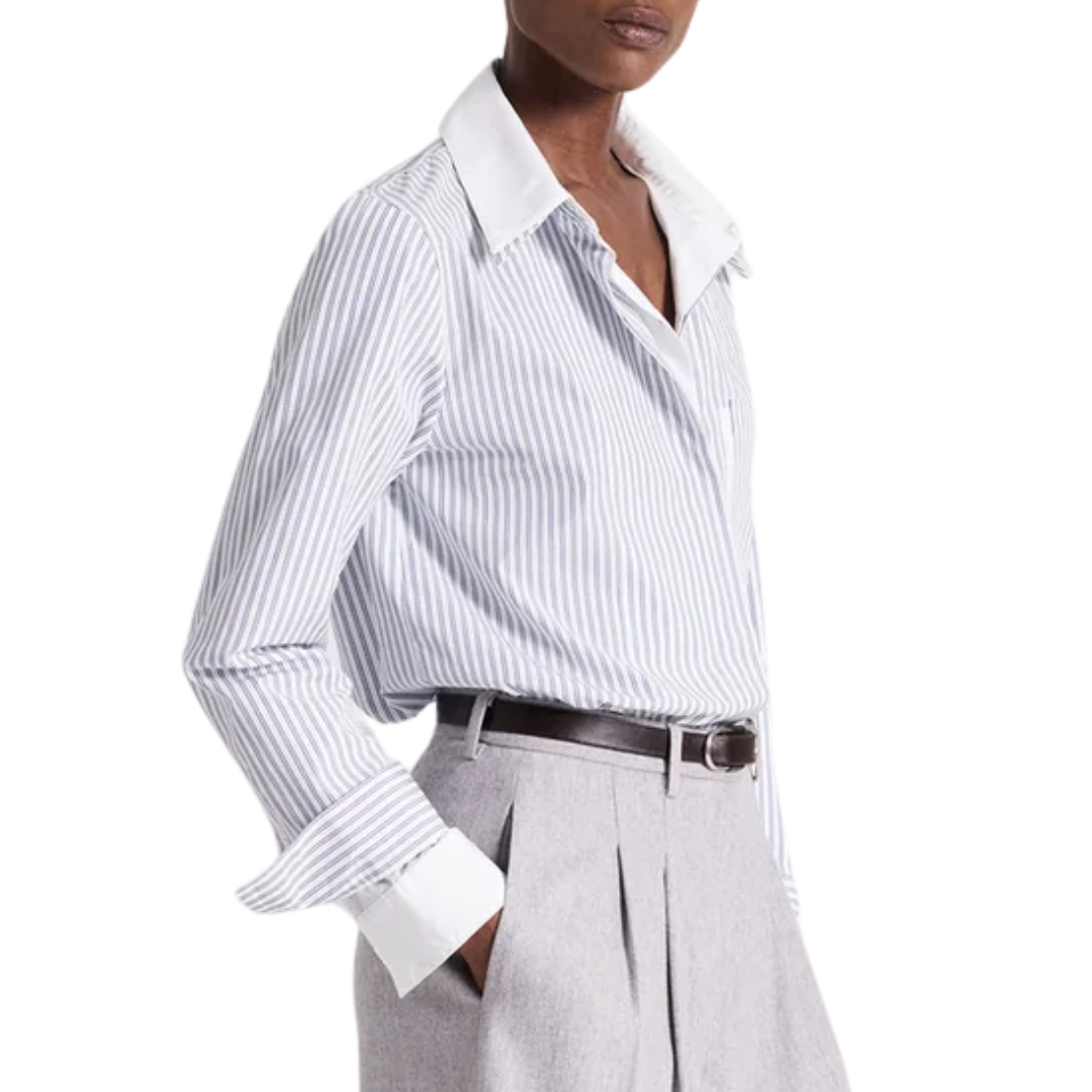 Double Layer Boyfriend Shirt in White/Navy