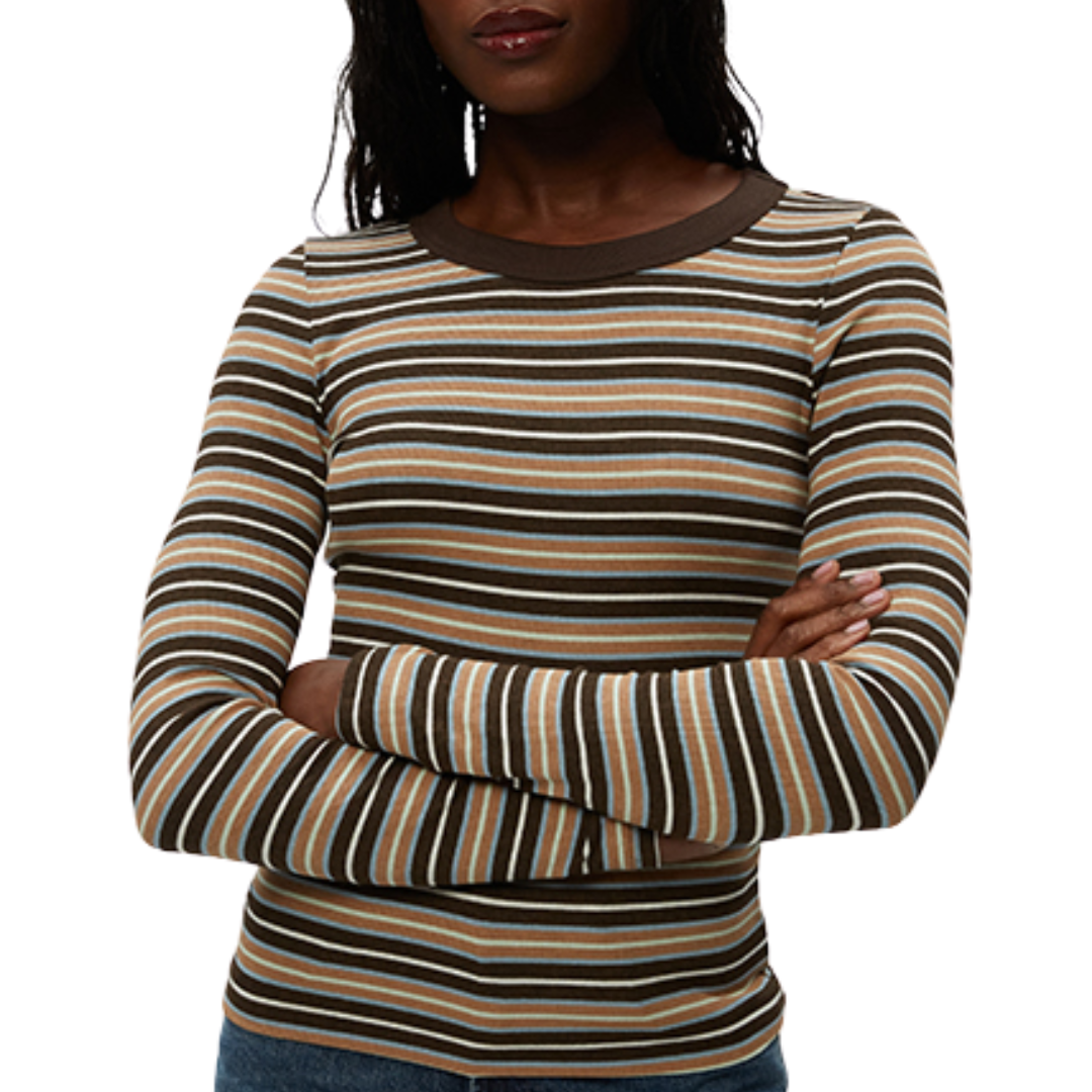 Zola Long Sleeve Crew Tee in Neutral Stripe