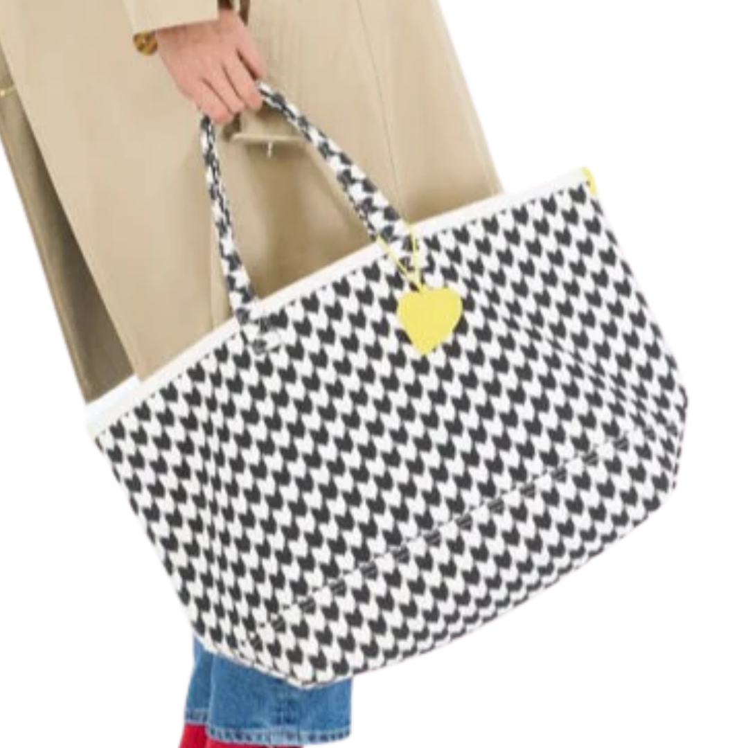 KR Heart in Check Tote in Black-White