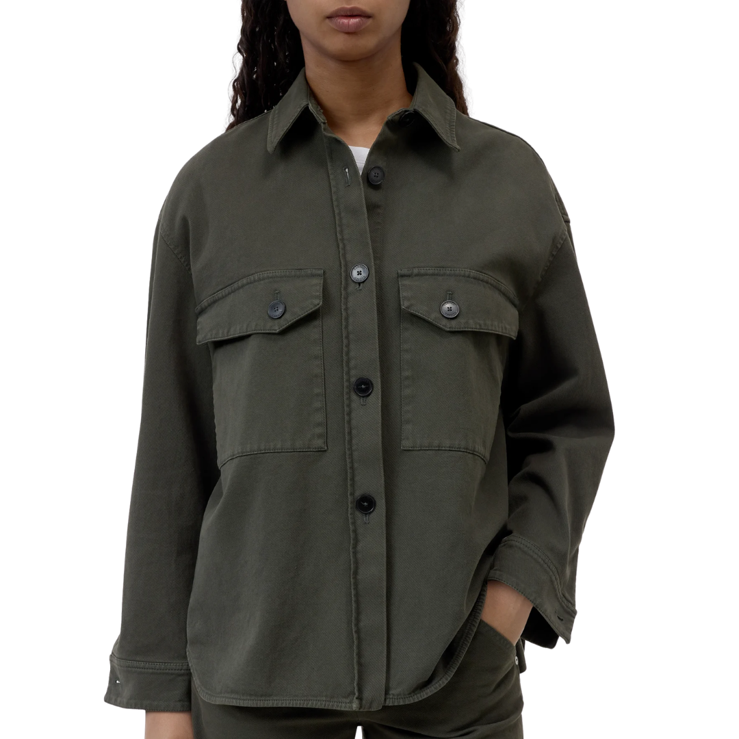 Organic Cotton Shirt Jacket in Juniper Green