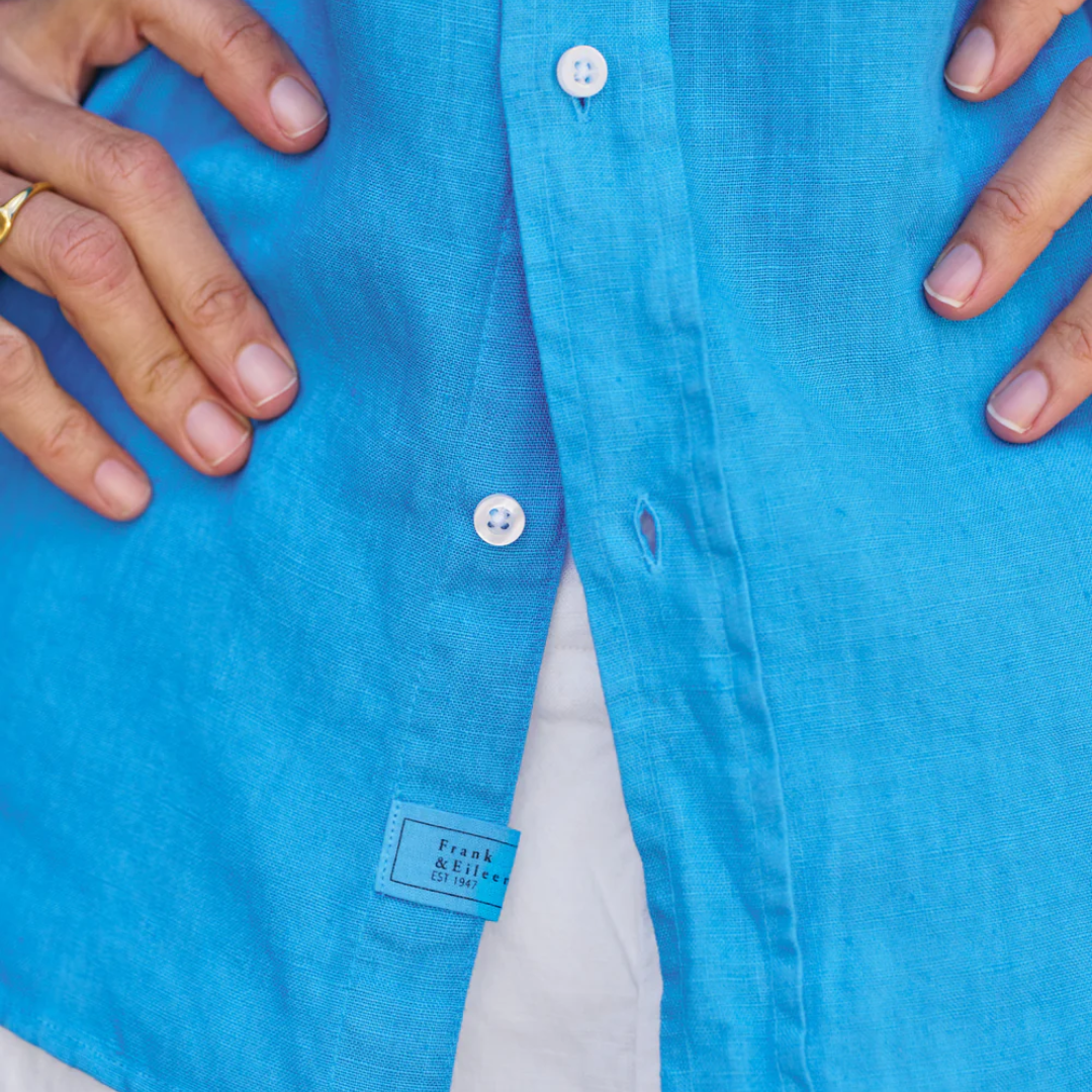 Eileen Relaxed Button-Up Shirt in Turquoise Linen