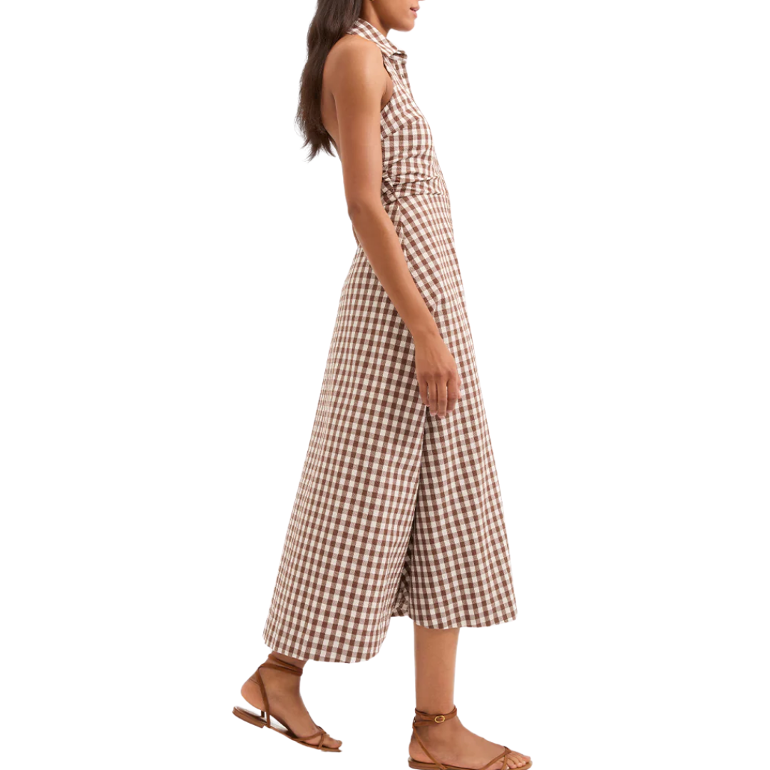 Mackey Gingham Seersucker Halter Dress in Light Chicory/Dove