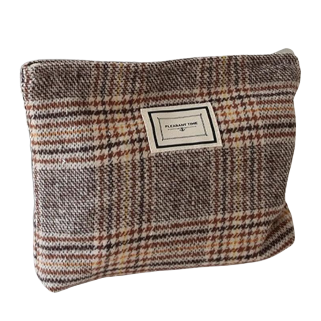 Plaid Color Block Large Make Up Bag in Multi Plaid