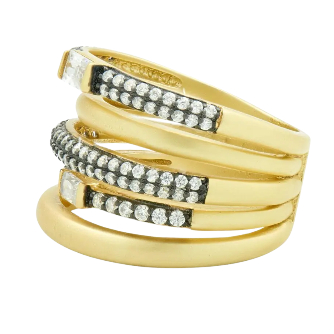 Pavé Caged Ring in Gold/Black