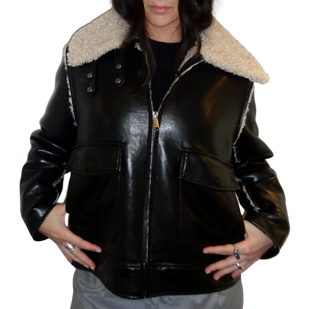 Parker Bonded Vegan Leather Jacket in Black/Camel