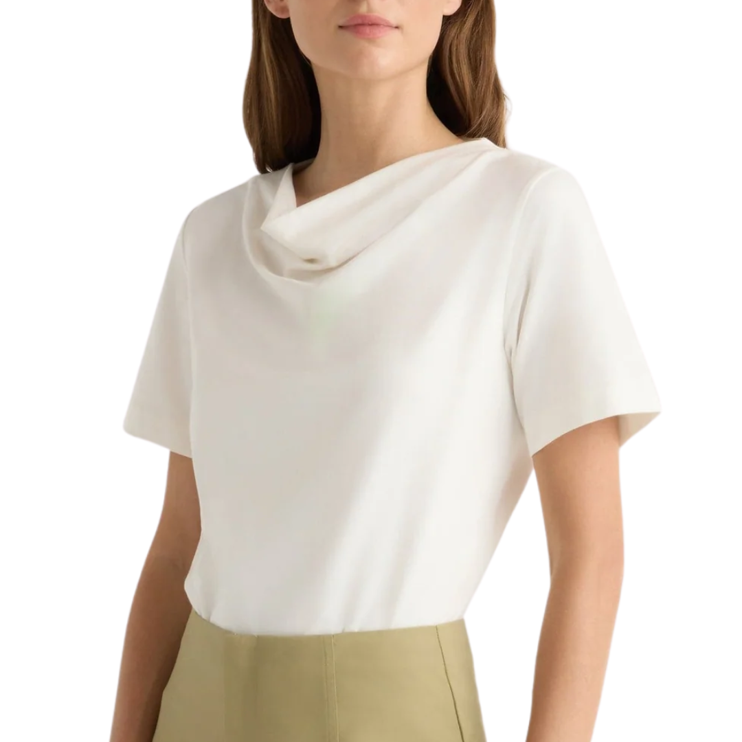 Kendra Organic Cotton Cowl-Neck Tee in White