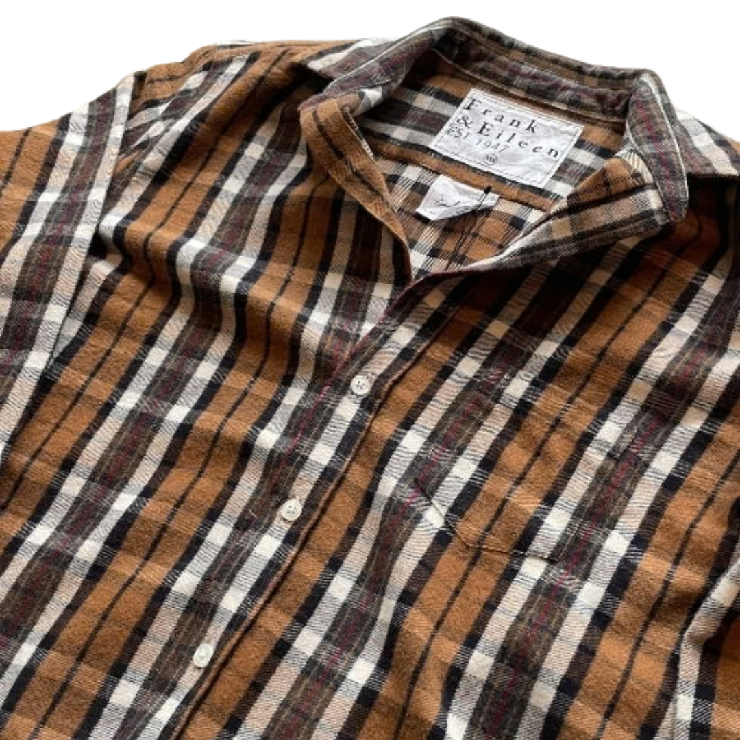 Eileen Relaxed Button-Up Shirt in Large Brown, Cream, Red Plaid