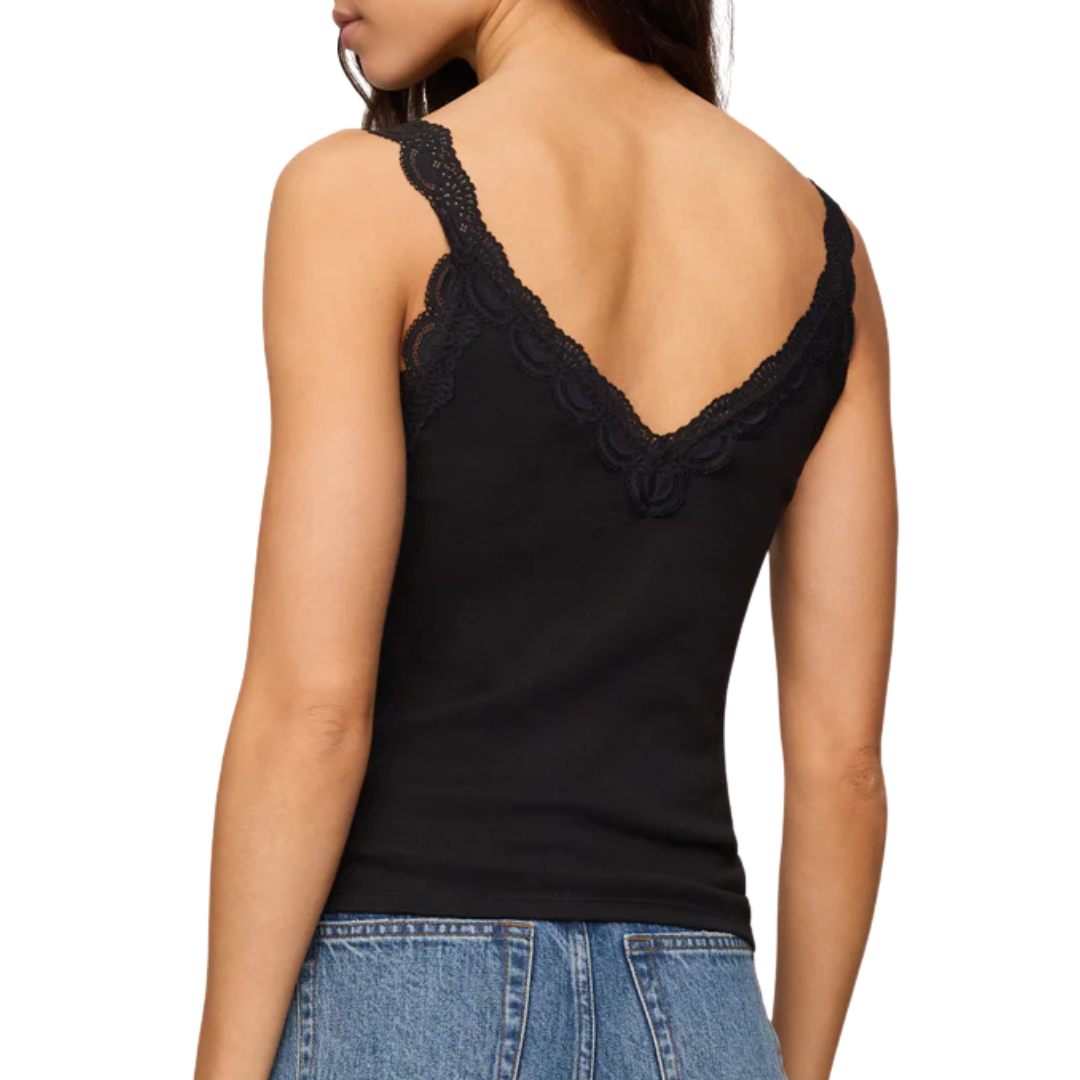 Eve Lace Trim Tank in Black