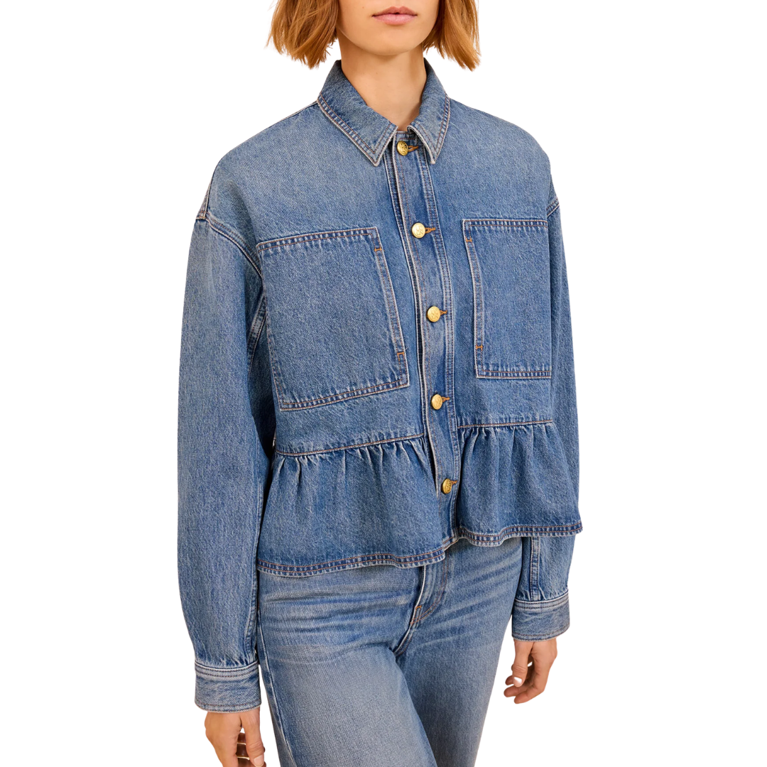 The Arquette Denim Peplum Jacket in Danube