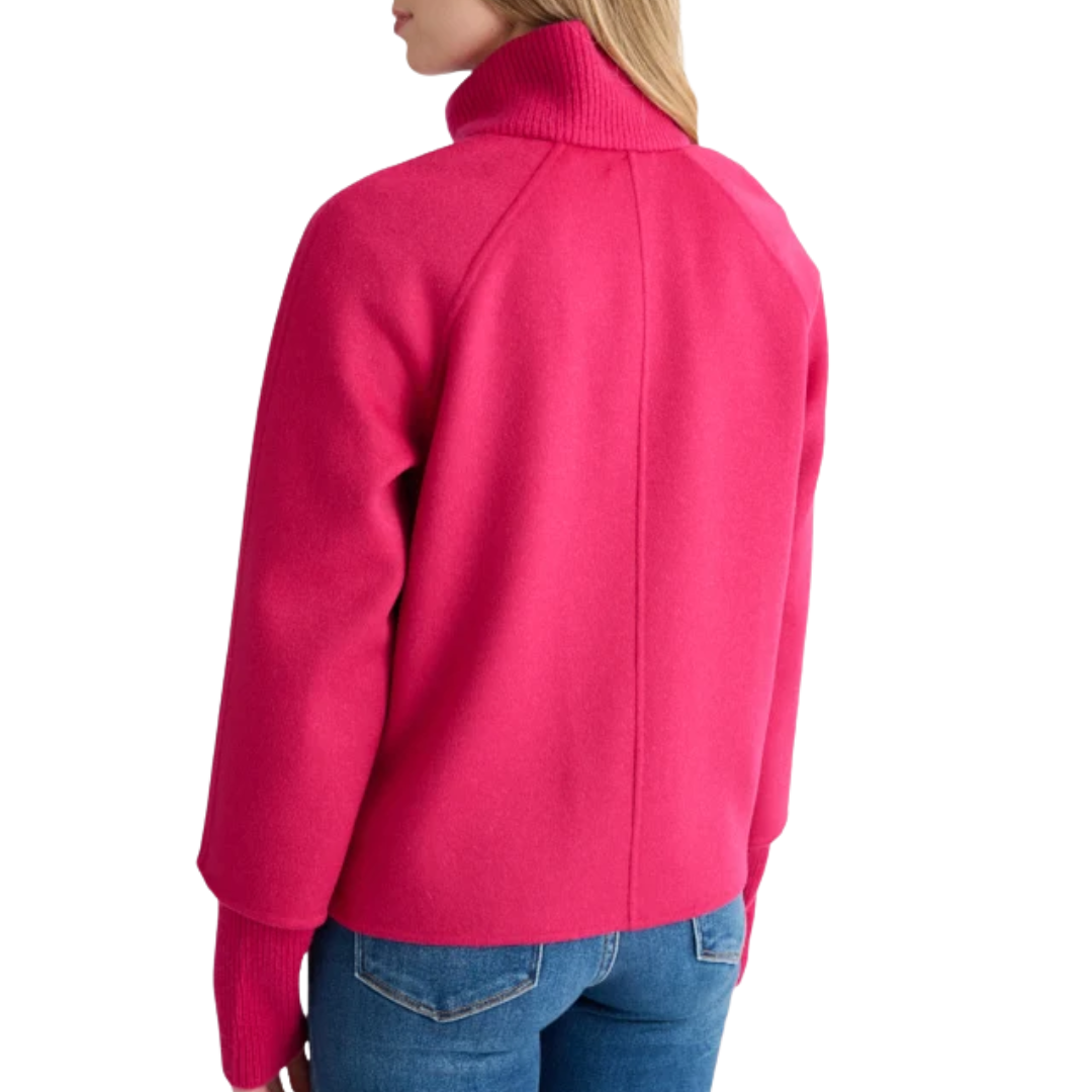 Classic Knit Trim Zip Mock Coat in Cranberry