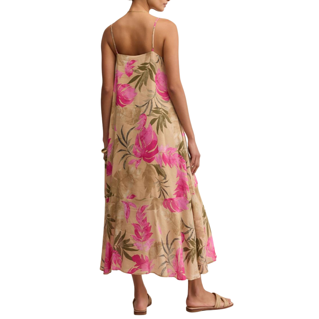 Benson Tropical Midi Dress in Desert Tan