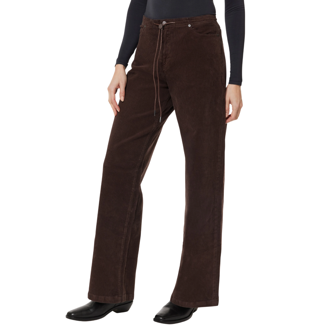 Jade Wide Leg Drawstring Corduroy in Chocolate