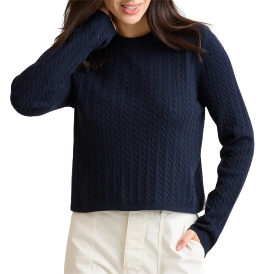 Saylor Cable Crewneck in Navy