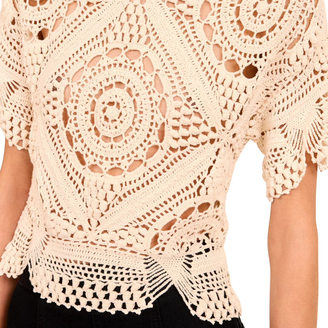 Maddalena Hand Crochet Top in Cowrie