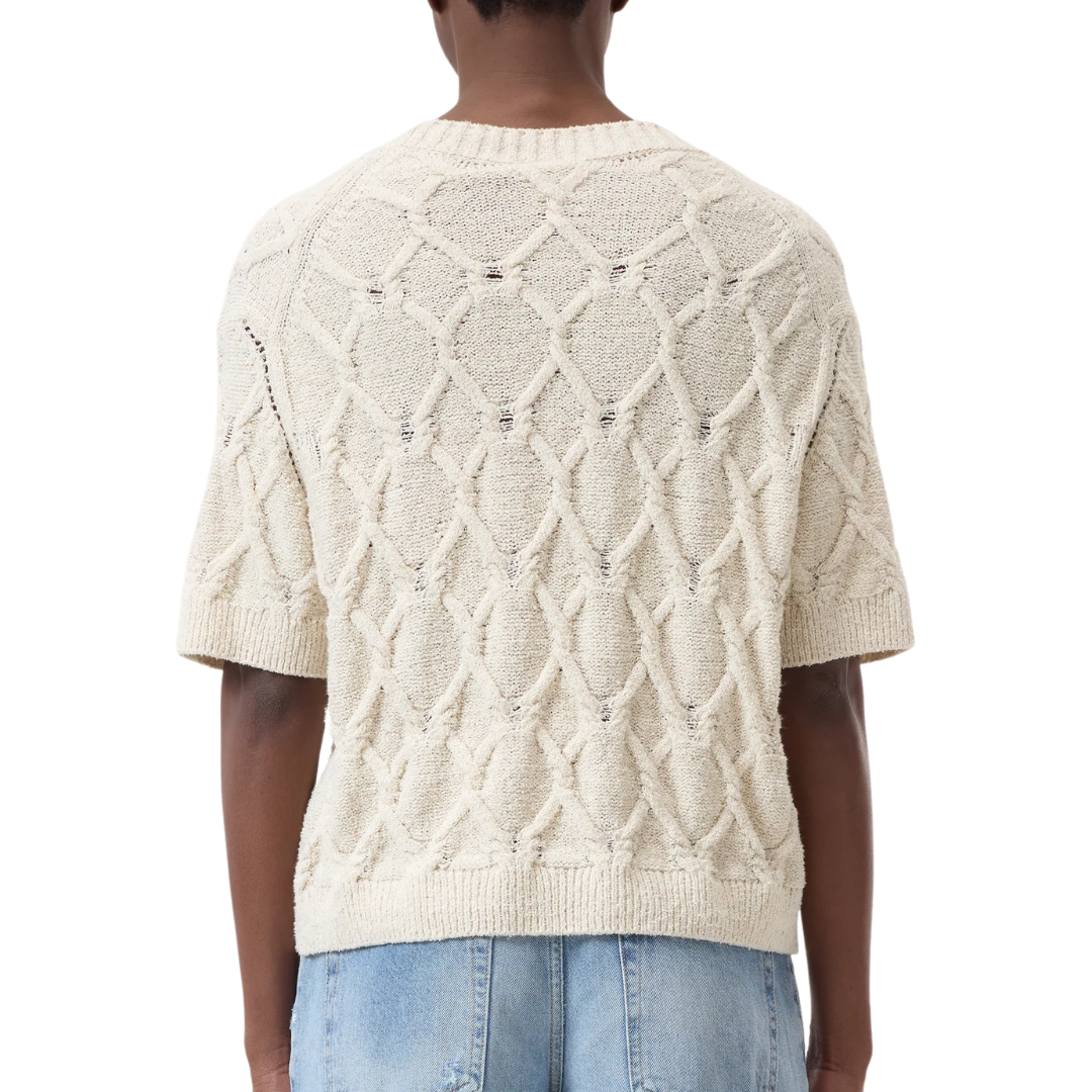 Short-Sleeved Knitted Jumper in Dune Beige