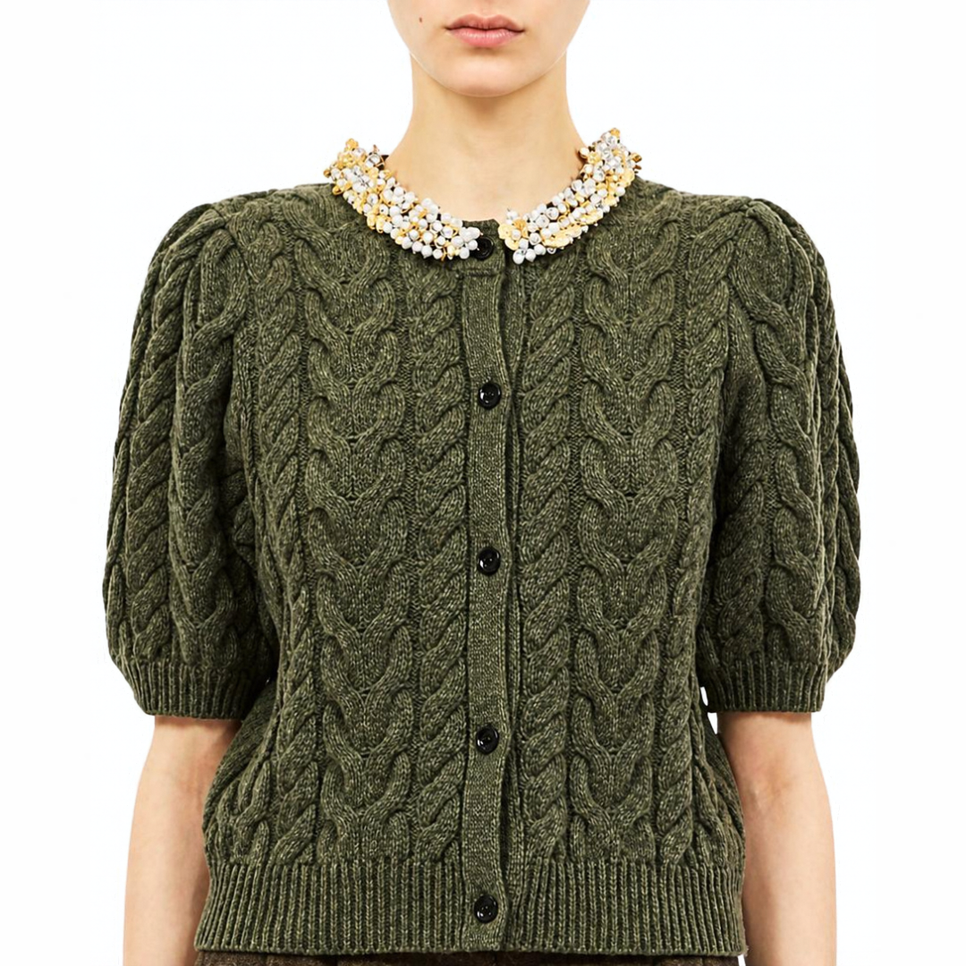 Olivia Knit Cardigan with Embellishment in Militaire