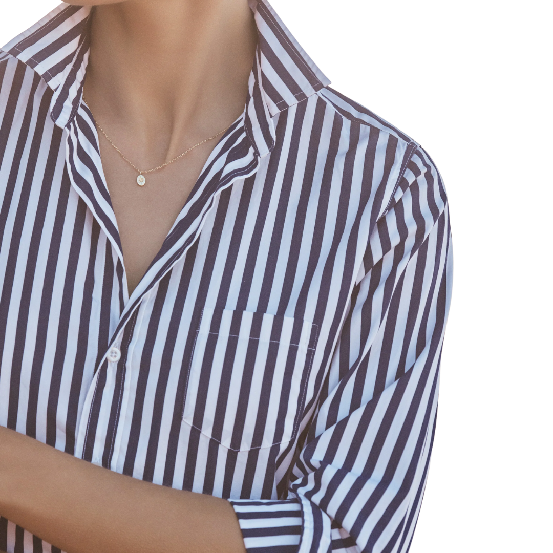 Barry Tailored Button-Up Shirt in Navy and White Stripe